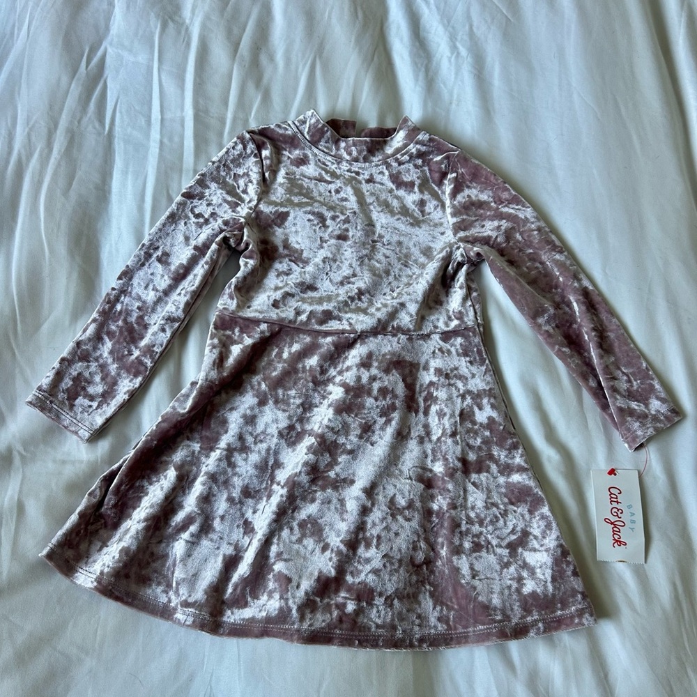 Cat & Jack Toddler Velvet Dress Mauve Long Sleeve Size 2T NWT